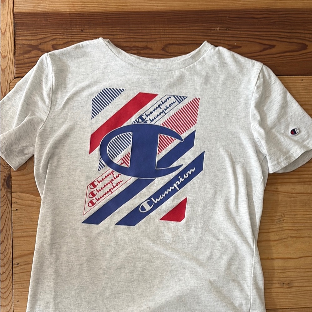 Champion Gray and Red Short Sleeve Tee Dynamic Design